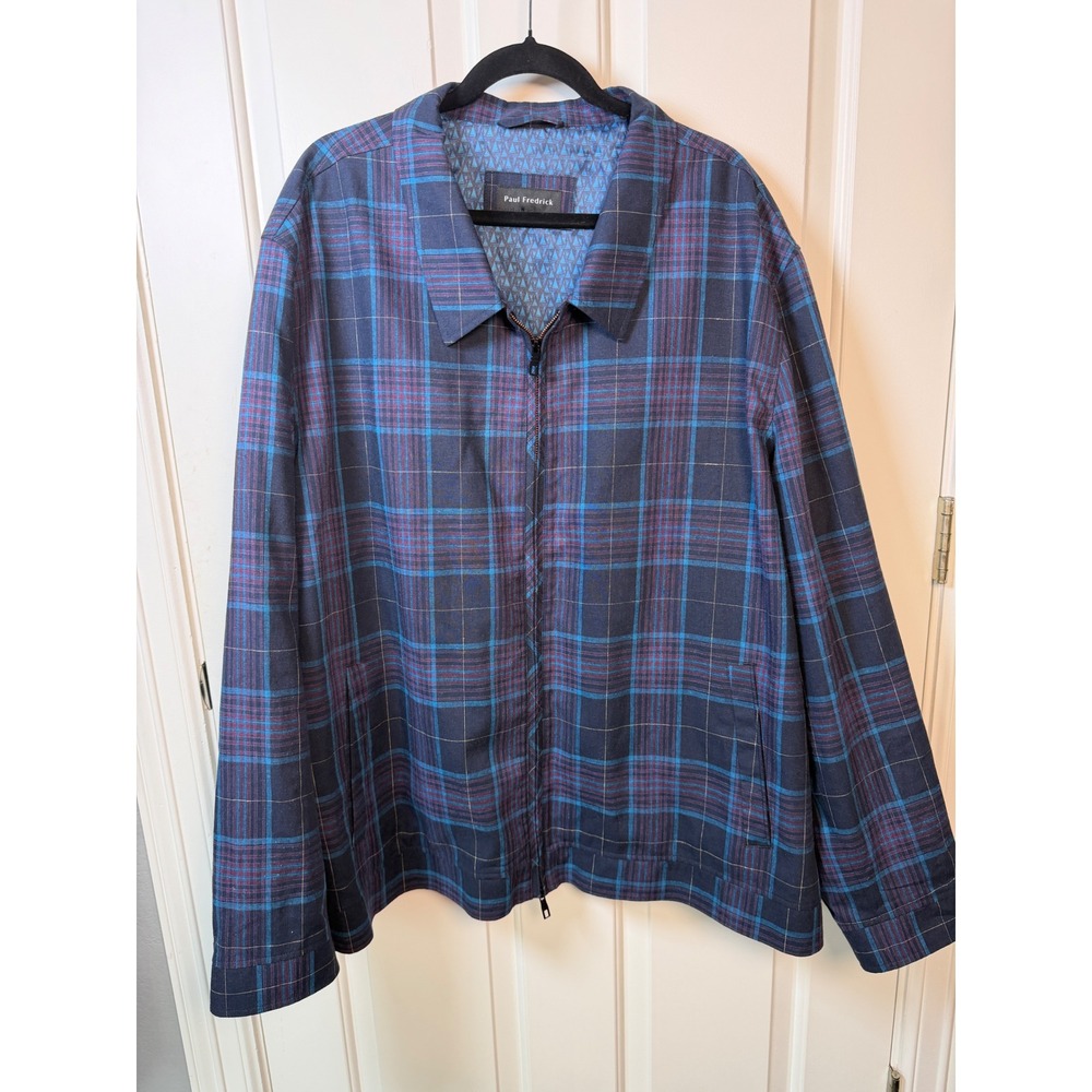 Paul Fredrick Mens Plaid Harrington Jacket Blue Teal Full Zip Lined 3XL